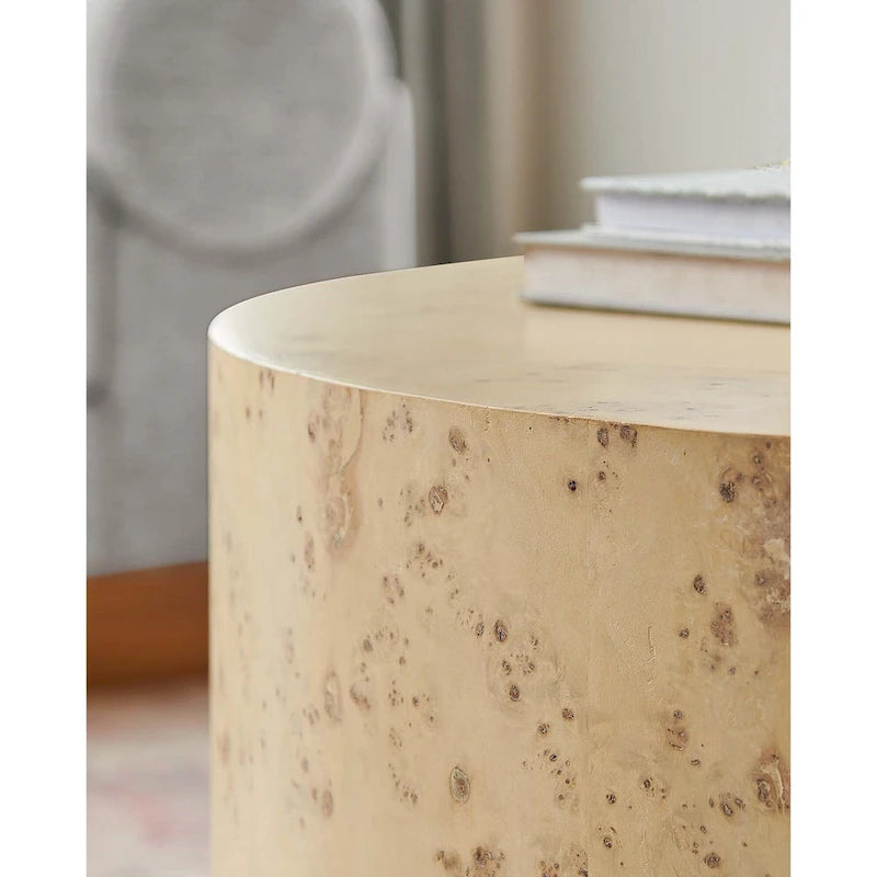 Table basse ronde en loupe de bois style milieu de siècle Penrod