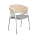 Chaise d'appoint moderne et élégante Ervilla avec dossier en rotin et pieds en acier blanc pour salle à manger et cuisine