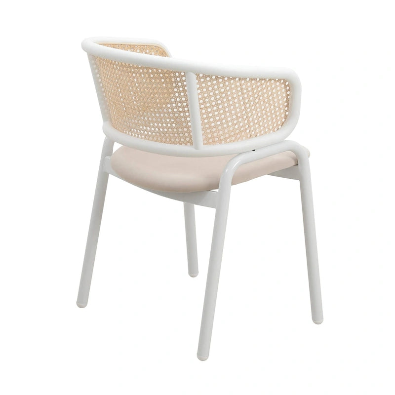 Chaise d'appoint moderne et élégante Ervilla avec dossier en rotin et pieds en acier blanc pour salle à manger et cuisine