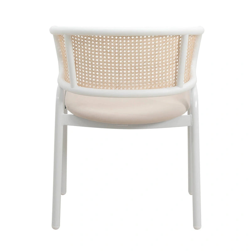 Chaise d'appoint moderne et élégante Ervilla avec dossier en rotin et pieds en acier blanc pour salle à manger et cuisine