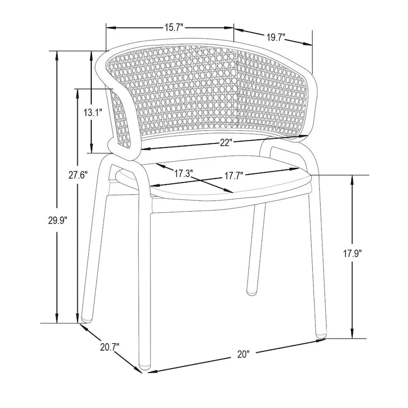 Chaise d'appoint moderne et élégante Ervilla avec dossier en rotin et pieds en acier blanc pour salle à manger et cuisine