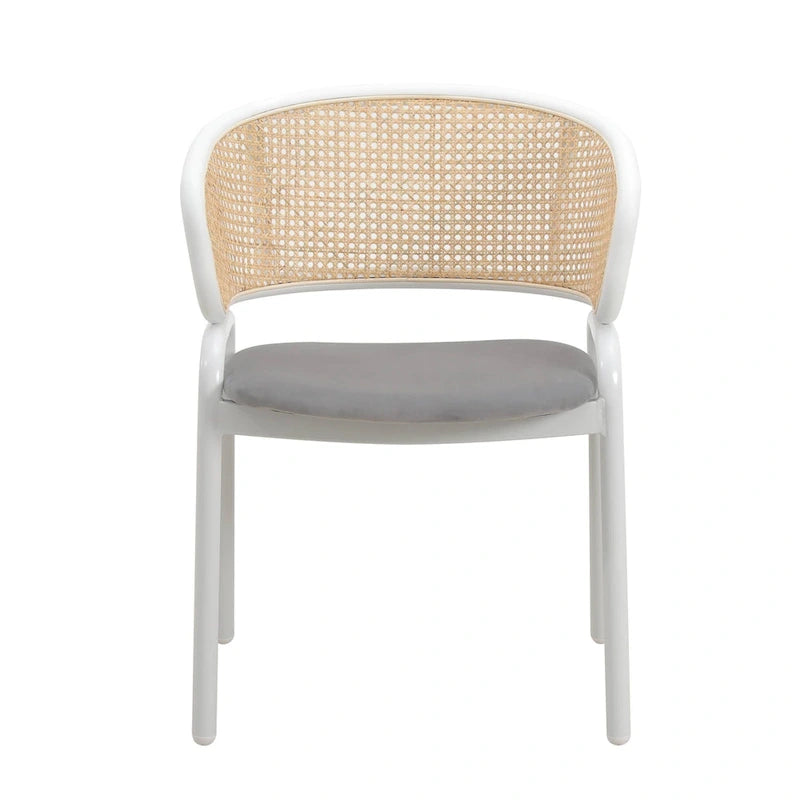 Chaise d'appoint moderne et élégante Ervilla avec dossier en rotin et pieds en acier blanc pour salle à manger et cuisine