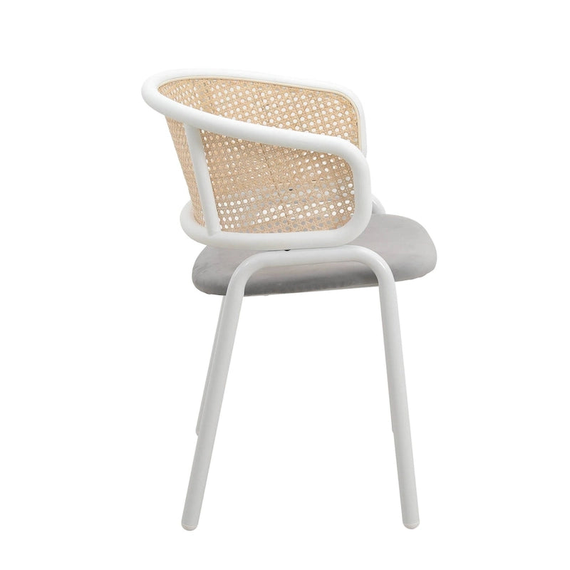 Chaise d'appoint moderne et élégante Ervilla avec dossier en rotin et pieds en acier blanc pour salle à manger et cuisine