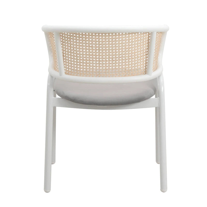 Chaise d'appoint moderne et élégante Ervilla avec dossier en rotin et pieds en acier blanc pour salle à manger et cuisine