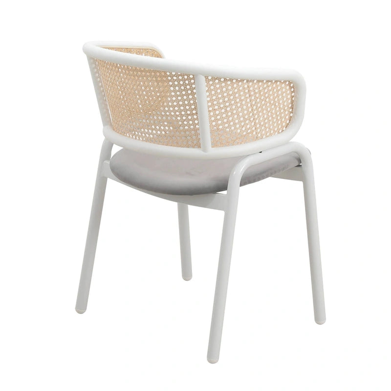 Chaise d'appoint moderne et élégante Ervilla avec dossier en rotin et pieds en acier blanc pour salle à manger et cuisine