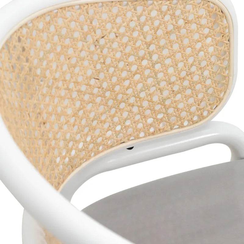 Chaise d'appoint moderne et élégante Ervilla avec dossier en rotin et pieds en acier blanc pour salle à manger et cuisine