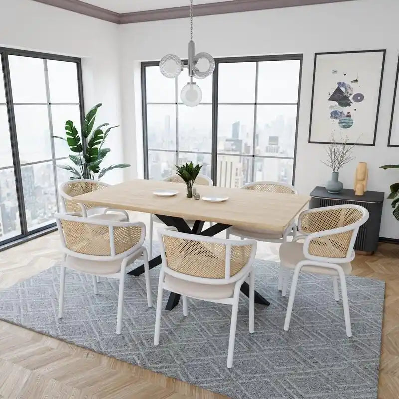 Chaise d'appoint moderne et élégante Ervilla avec dossier en rotin et pieds en acier blanc pour salle à manger et cuisine
