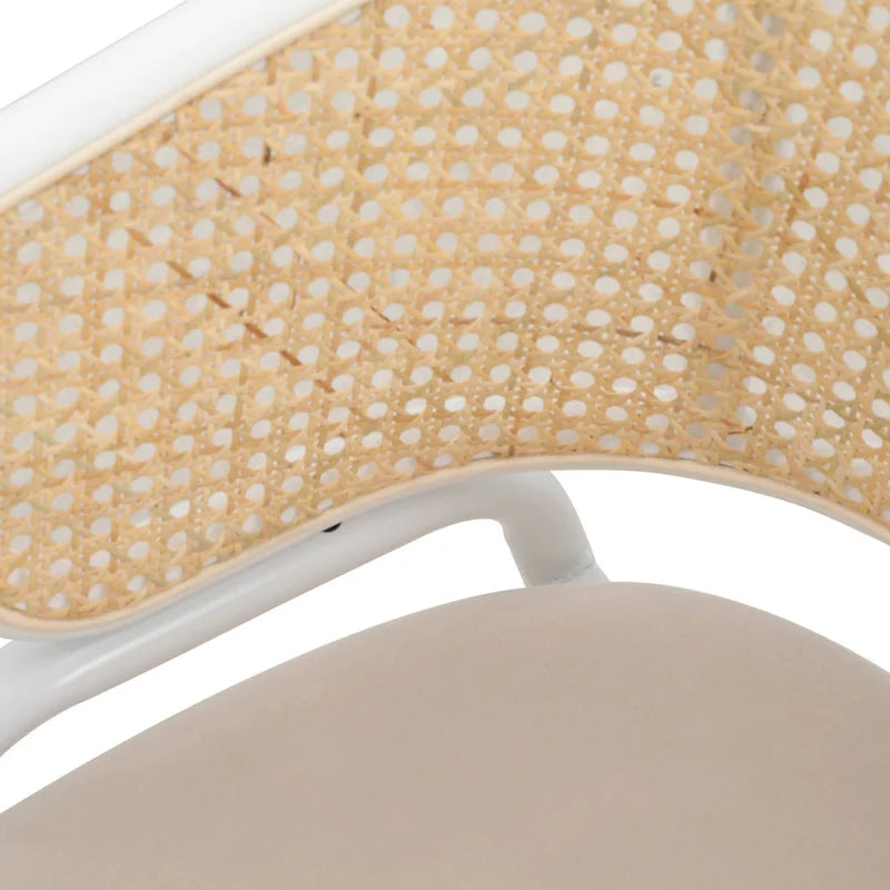 Chaise d'appoint moderne et élégante Ervilla avec dossier en rotin et pieds en acier blanc pour salle à manger et cuisine
