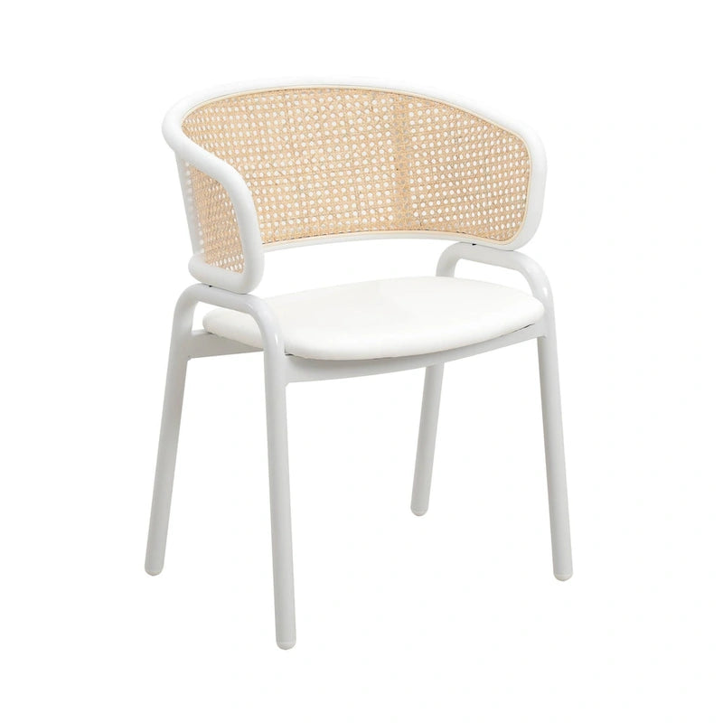 Chaise d'appoint moderne et élégante Ervilla avec dossier en rotin et pieds en acier blanc pour salle à manger et cuisine