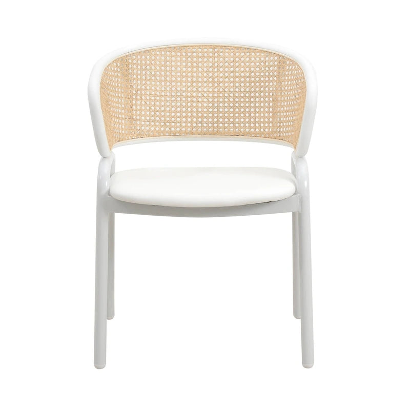 Chaise d'appoint moderne et élégante Ervilla avec dossier en rotin et pieds en acier blanc pour salle à manger et cuisine