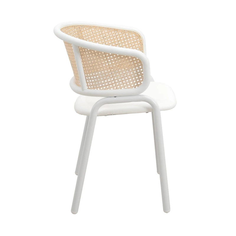 Chaise d'appoint moderne et élégante Ervilla avec dossier en rotin et pieds en acier blanc pour salle à manger et cuisine