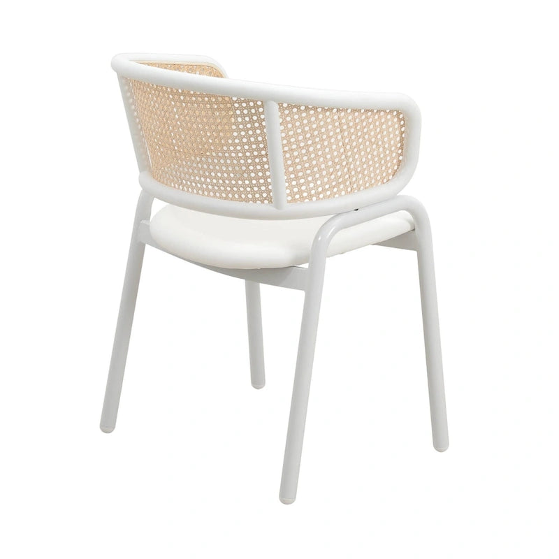 Chaise d'appoint moderne et élégante Ervilla avec dossier en rotin et pieds en acier blanc pour salle à manger et cuisine