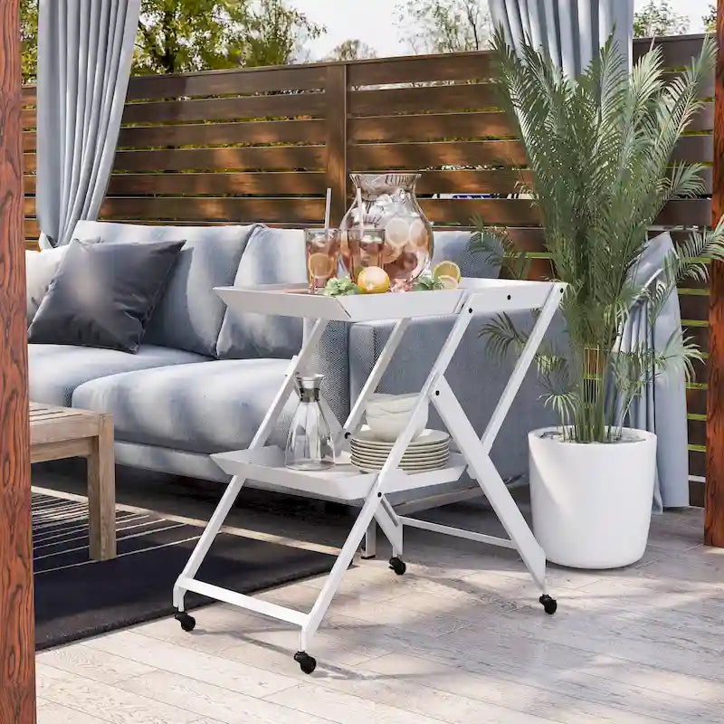 Desserte pliante Zonnie en acier contemporain à 2 étagères avec base roulante par Furniture of America
