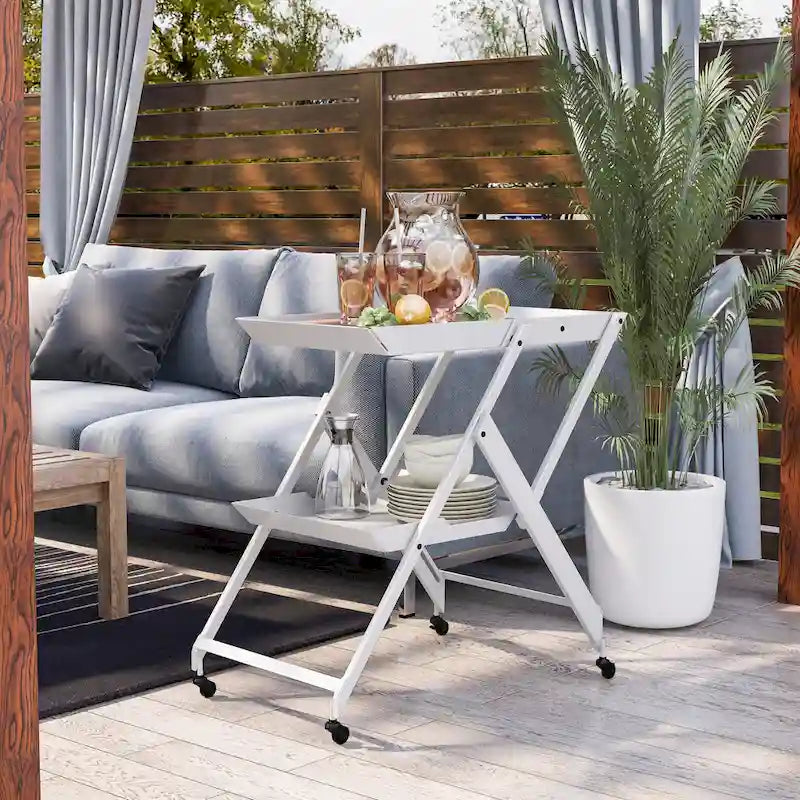 Desserte pliante Zonnie en acier contemporain à 2 étagères avec base roulante par Furniture of America