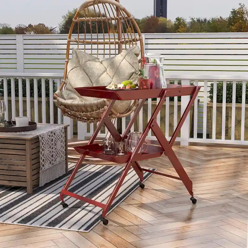 Desserte pliante Zonnie en acier contemporain à 2 étagères avec base roulante par Furniture of America