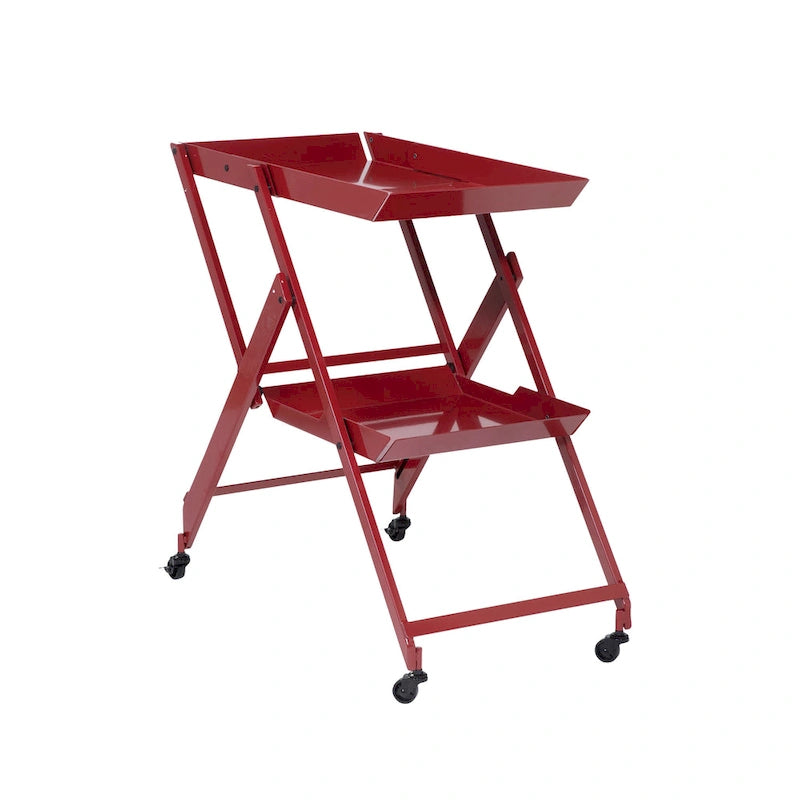 Desserte pliante Zonnie en acier contemporain à 2 étagères avec base roulante par Furniture of America