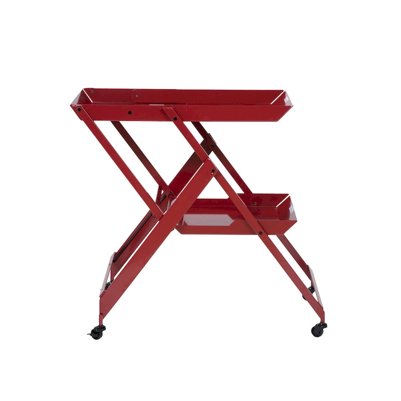Desserte pliante Zonnie en acier contemporain à 2 étagères avec base roulante par Furniture of America