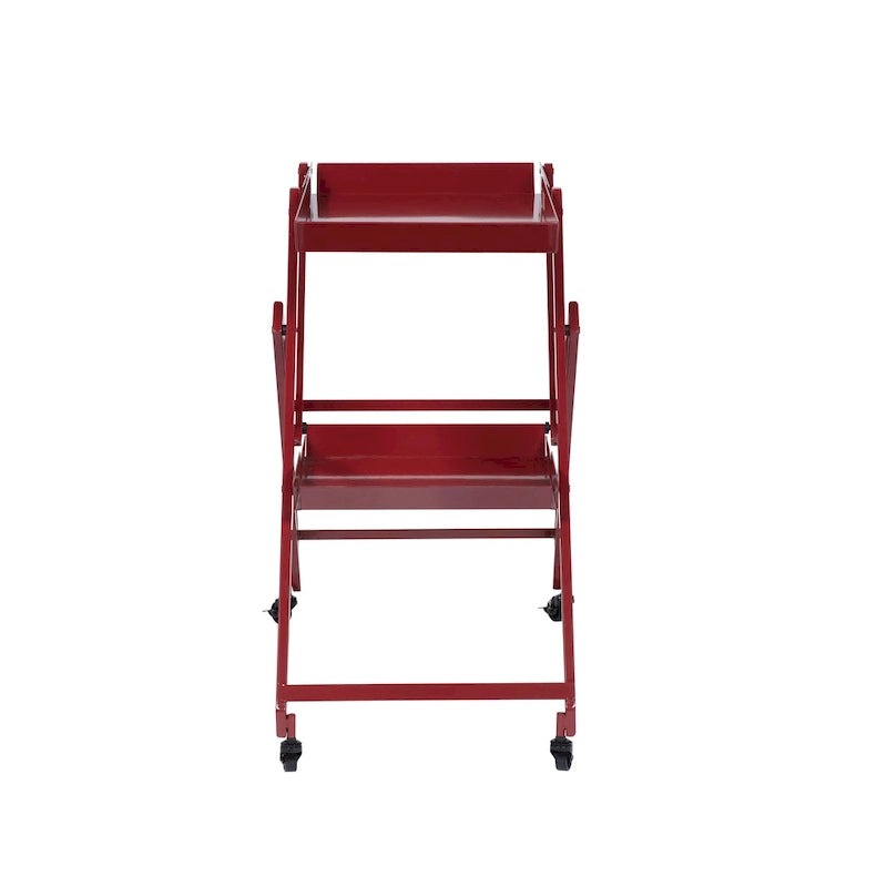Desserte pliante Zonnie en acier contemporain à 2 étagères avec base roulante par Furniture of America