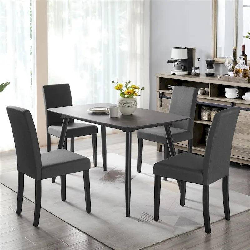 Yaheetech Lot de 4 chaises de salle à manger rembourrées en tissu avec pieds en bois massif pour salle à manger - N/A