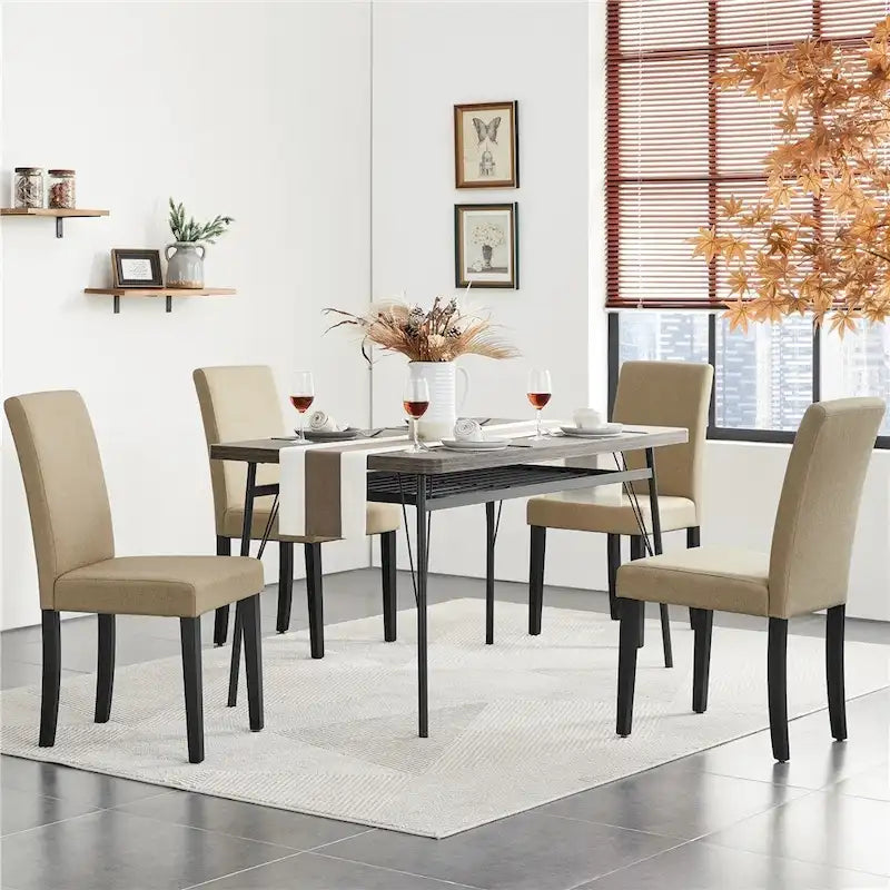 Yaheetech Lot de 4 chaises de salle à manger rembourrées en tissu avec pieds en bois massif pour salle à manger - N/A