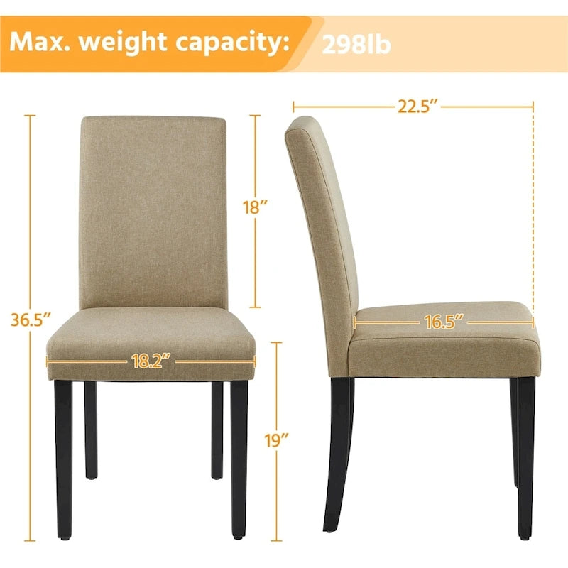 Yaheetech Lot de 4 chaises de salle à manger rembourrées en tissu avec pieds en bois massif pour salle à manger - N/A