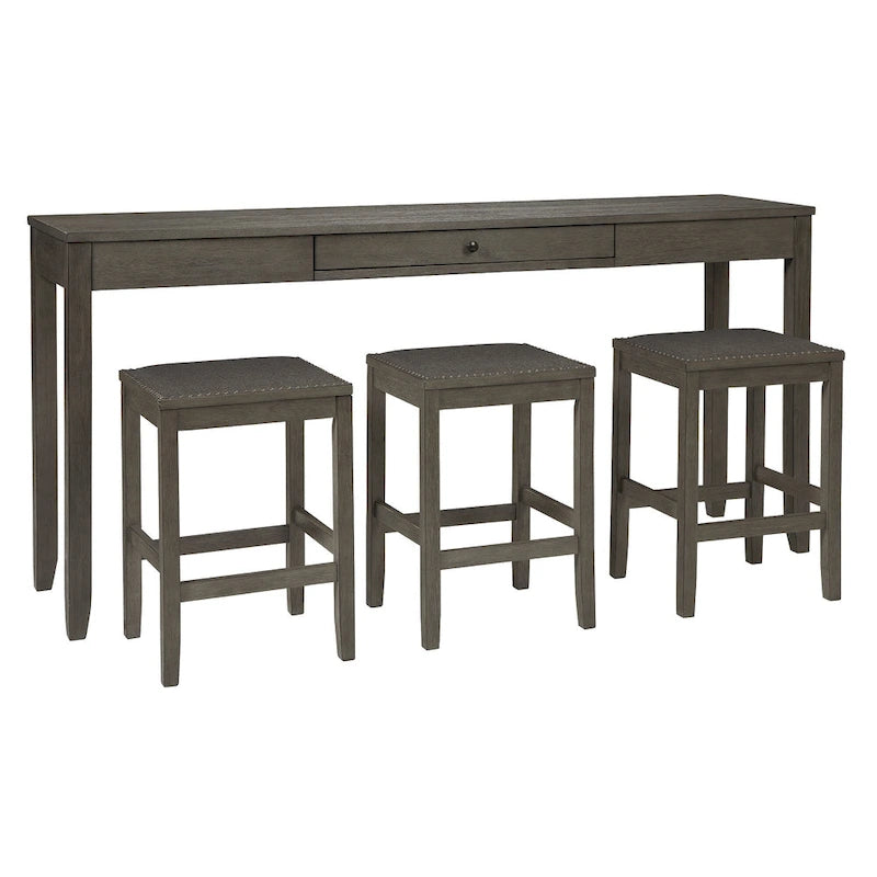 Caitbrook – Ensemble de 4 chaises de bar et table de salle à manger rectangulaire, gris