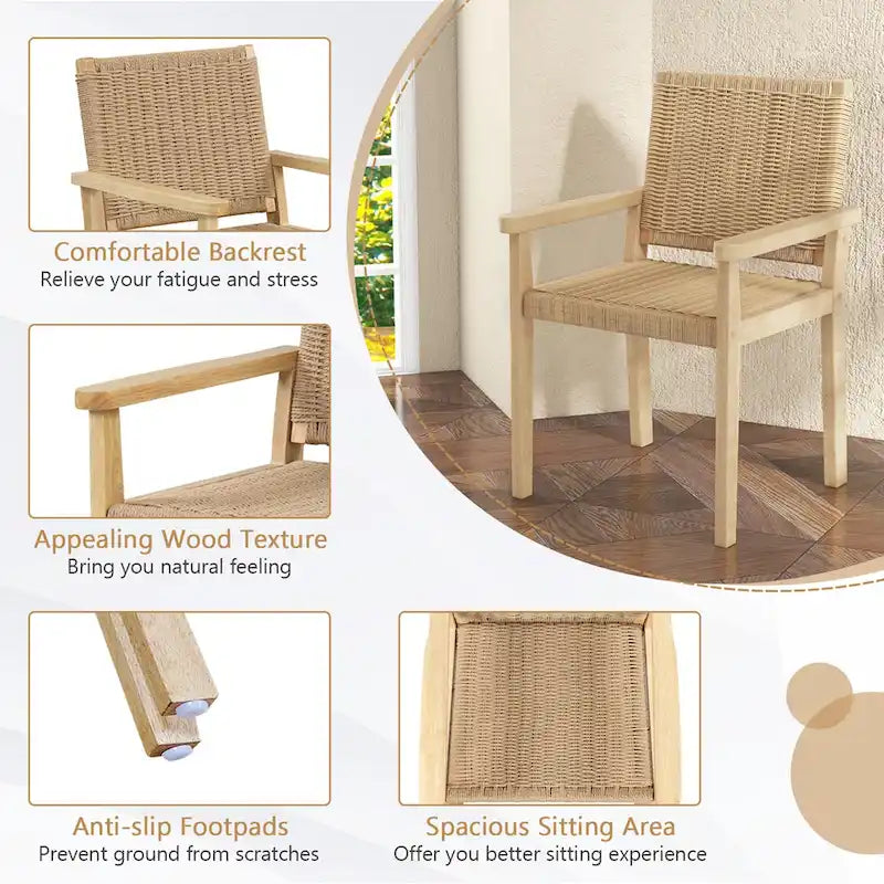Lot de 2/4 tabourets de bar sans dossier 18" avec cadre en bois et assise en papier tressé