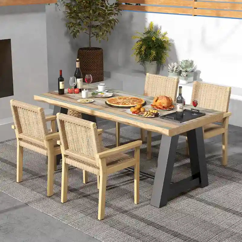 Lot de 2/4 tabourets de bar sans dossier 18" avec cadre en bois et assise en papier tressé