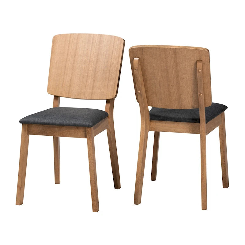 Ensemble de 2 chaises de salle à manger danoises modernes du milieu du siècle en tissu noir et bois d'hévéa finition chêne français marron