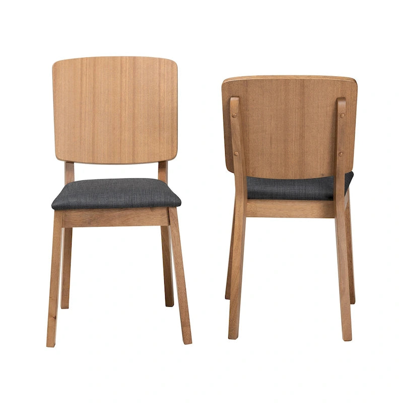 Ensemble de 2 chaises de salle à manger danoises modernes du milieu du siècle en tissu noir et bois d'hévéa finition chêne français marron
