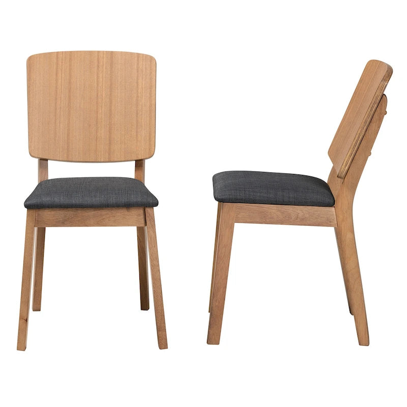 Ensemble de 2 chaises de salle à manger danoises modernes du milieu du siècle en tissu noir et bois d'hévéa finition chêne français marron