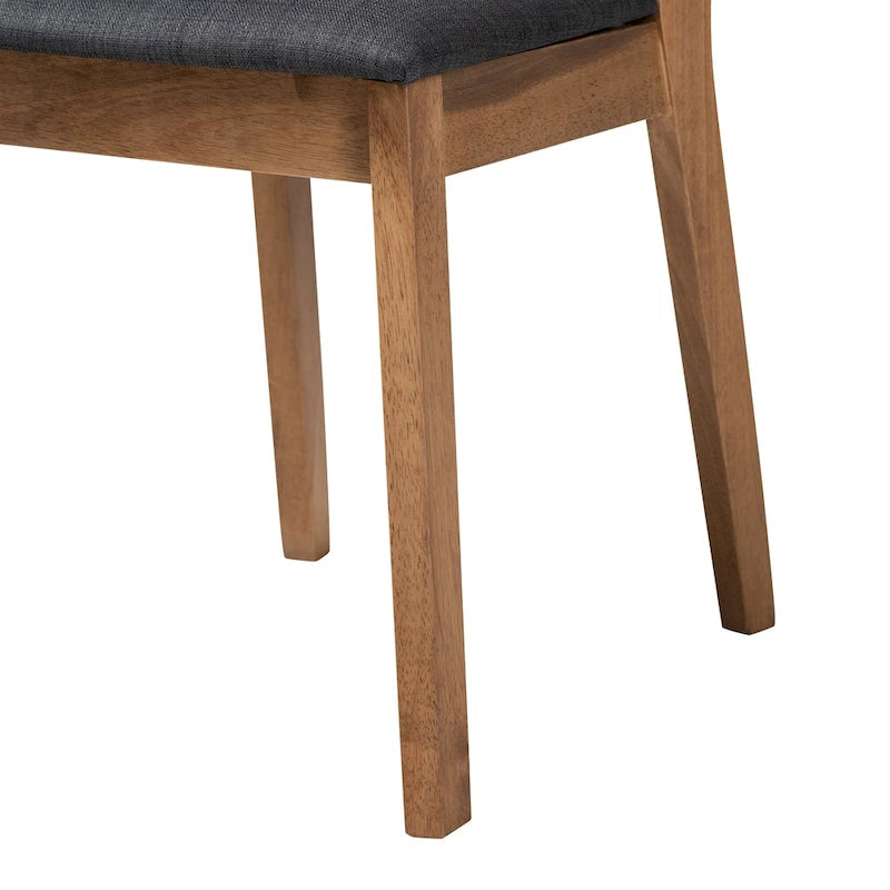 Ensemble de 2 chaises de salle à manger danoises modernes du milieu du siècle en tissu noir et bois d'hévéa finition chêne français marron