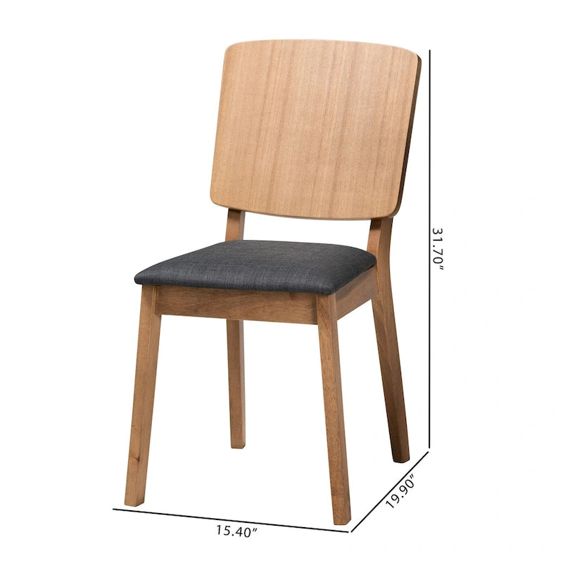 Ensemble de 2 chaises de salle à manger danoises modernes du milieu du siècle en tissu noir et bois d'hévéa finition chêne français marron