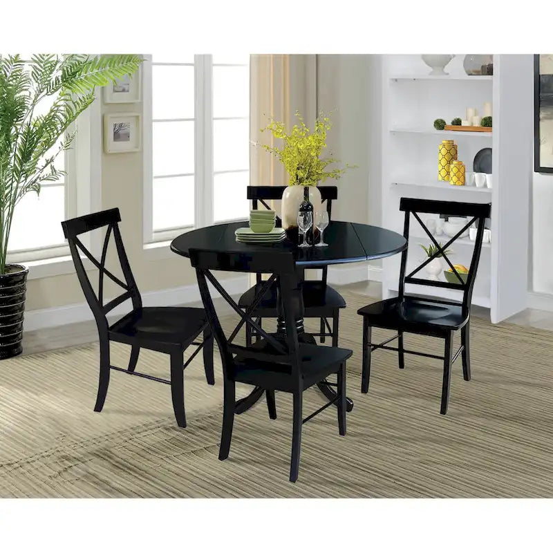 Table à abattants 42 po avec 4 chaises de salle à manger à dossier croisé - Ensemble de 5 pièces