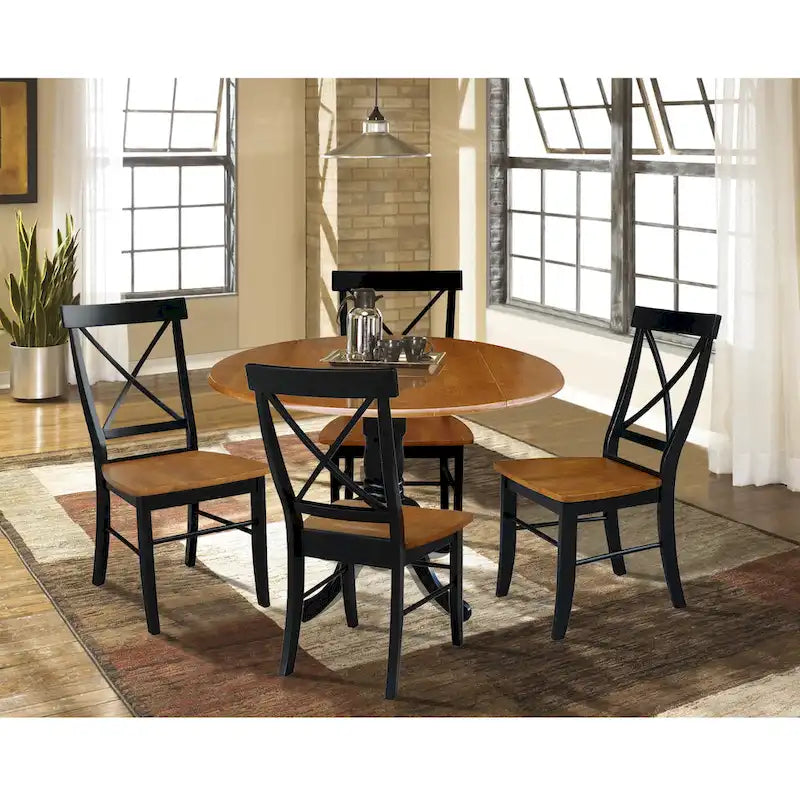 Table à abattants 42 po avec 4 chaises de salle à manger à dossier croisé - Ensemble de 5 pièces