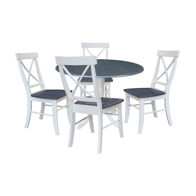 Table à abattants 42 po avec 4 chaises de salle à manger à dossier croisé - Ensemble de 5 pièces