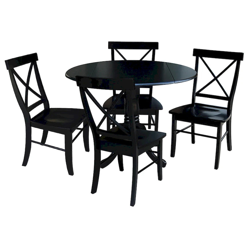 Table à abattants 42 po avec 4 chaises de salle à manger à dossier croisé - Ensemble de 5 pièces
