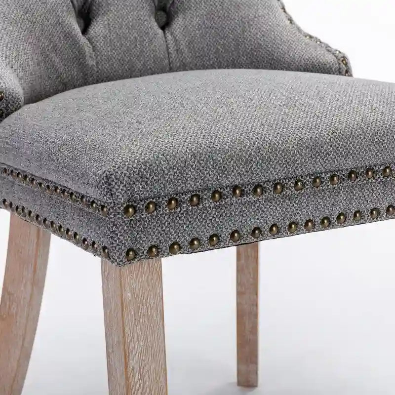 Chaise de salle à manger capitonnée en lin avec pieds en bois massif, lot de 2