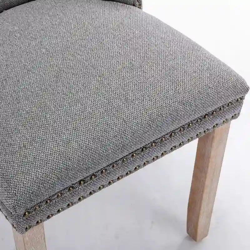 Chaise de salle à manger capitonnée en lin avec pieds en bois massif, lot de 2