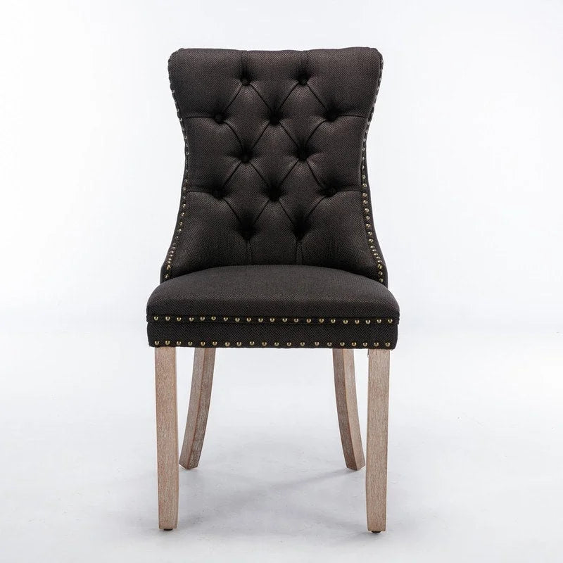 Chaise de salle à manger capitonnée en lin avec pieds en bois massif, lot de 2