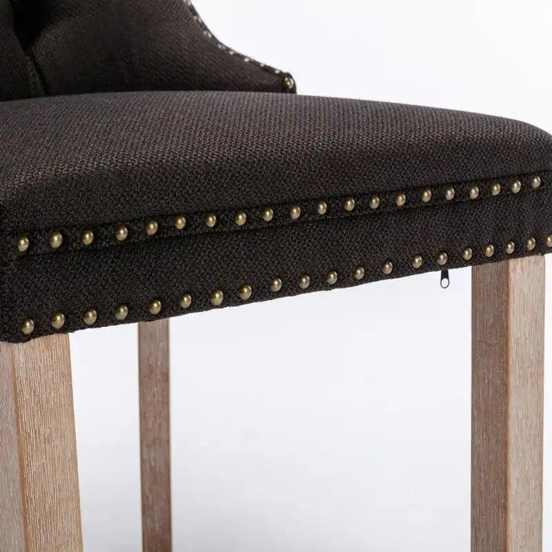 Chaise de salle à manger capitonnée en lin avec pieds en bois massif, lot de 2