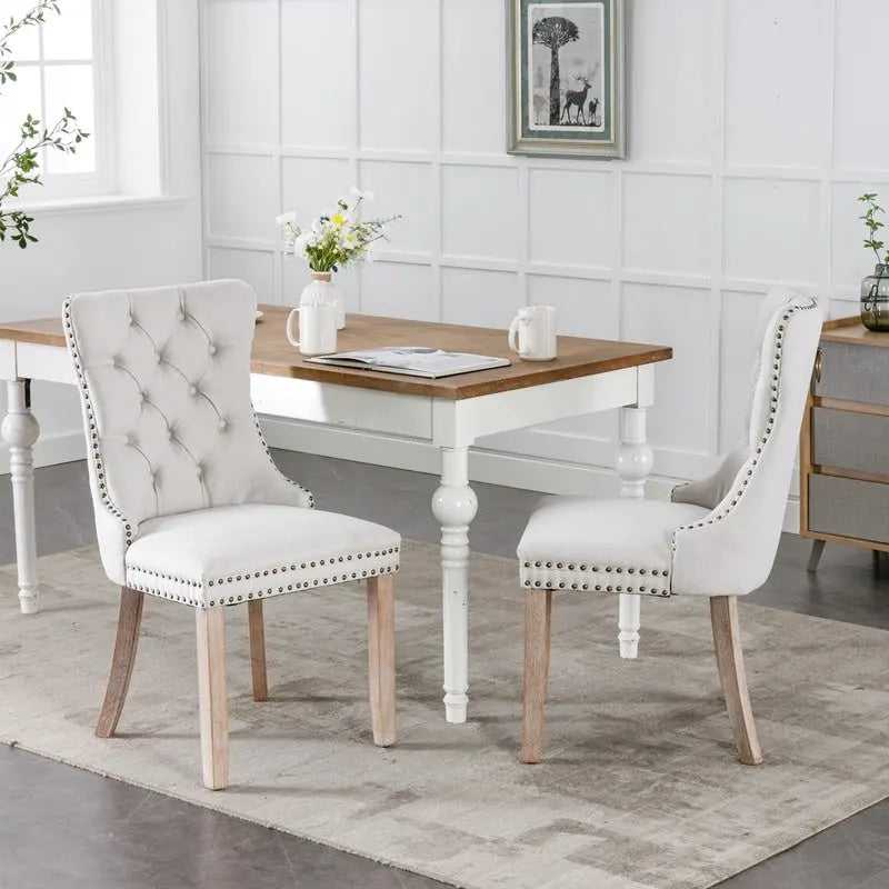 Chaise de salle à manger capitonnée en lin avec pieds en bois massif, lot de 2