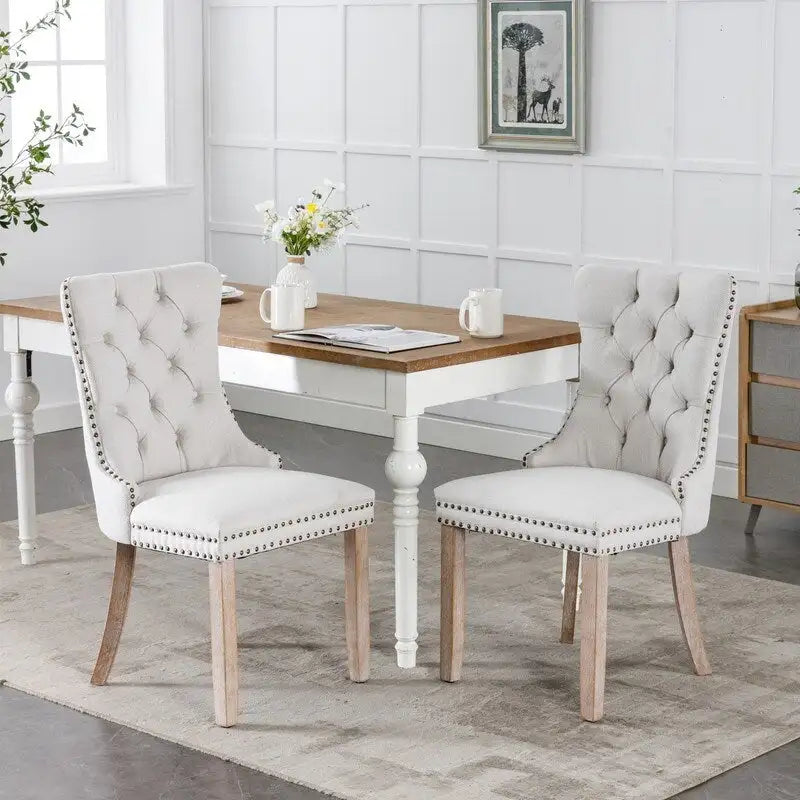 Chaise de salle à manger capitonnée en lin avec pieds en bois massif, lot de 2