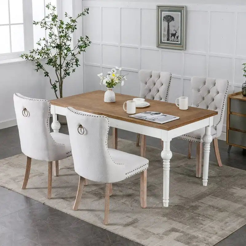 Chaise de salle à manger capitonnée en lin avec pieds en bois massif, lot de 2