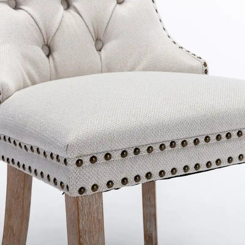 Chaise de salle à manger capitonnée en lin avec pieds en bois massif, lot de 2