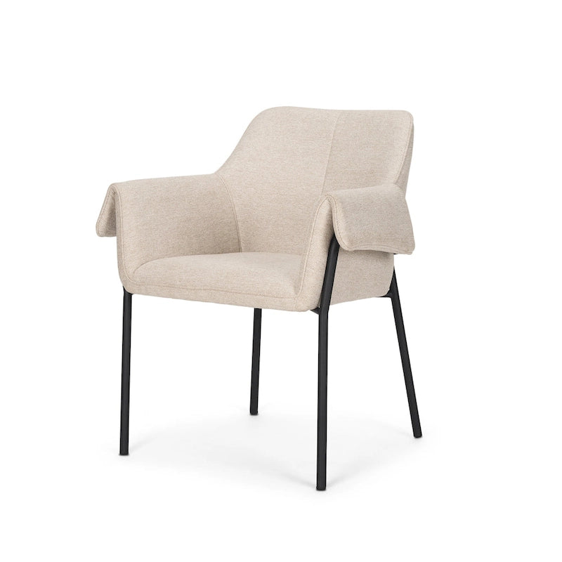 Chaise de salle à manger Brently avec tissu bouclé crème et pieds en métal noir mat