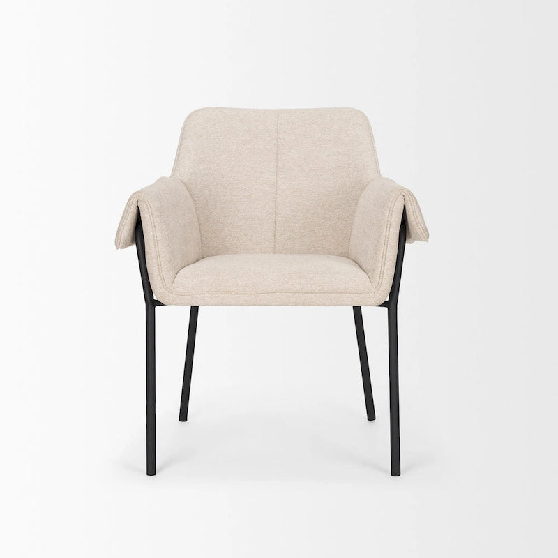 Chaise de salle à manger Brently avec tissu bouclé crème et pieds en métal noir mat