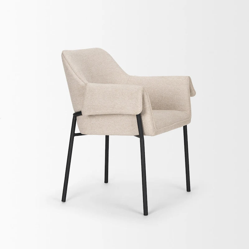 Chaise de salle à manger Brently avec tissu bouclé crème et pieds en métal noir mat