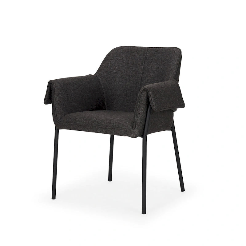 Chaise de salle à manger Brently avec tissu bouclé crème et pieds en métal noir mat