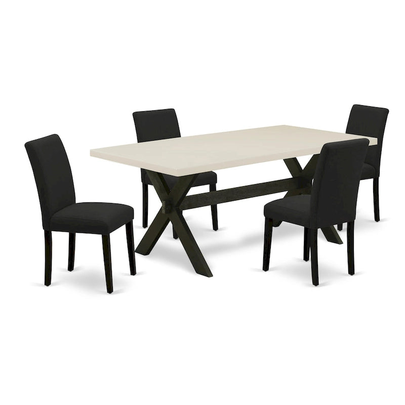 East West Furniture Ensemble de salle à manger - une table de salle à manger et des chaises rembourrées en tissu de lin de couleur noire, noir (option de pièces)
